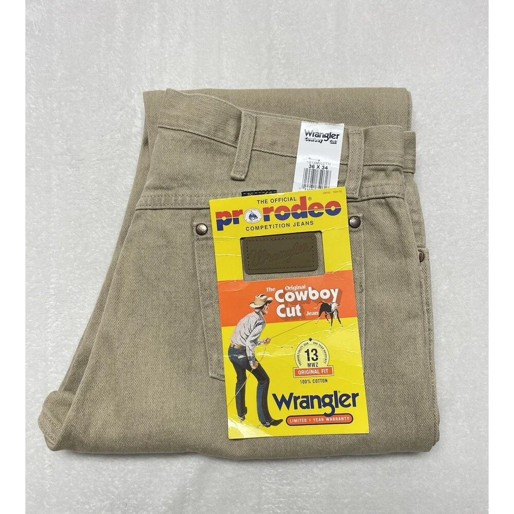 Wrangler Cowboy Cut Jeans 13MWZ Original Fit Tan Denim Men’s 36x34 Rodeo Western